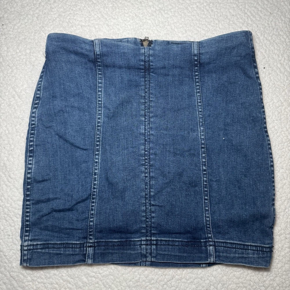 Free People Mini Skirt Women's 4 Blue Denim Stretch Y2K Straight Pencil Back Zip
